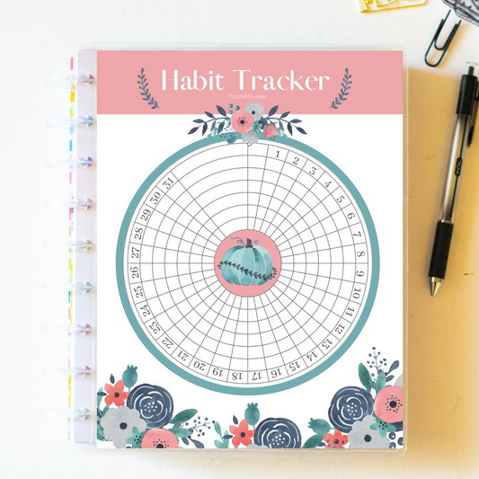 Printable Fall Pumpkins Circular Monthly Habit Tracker for Happy Planner