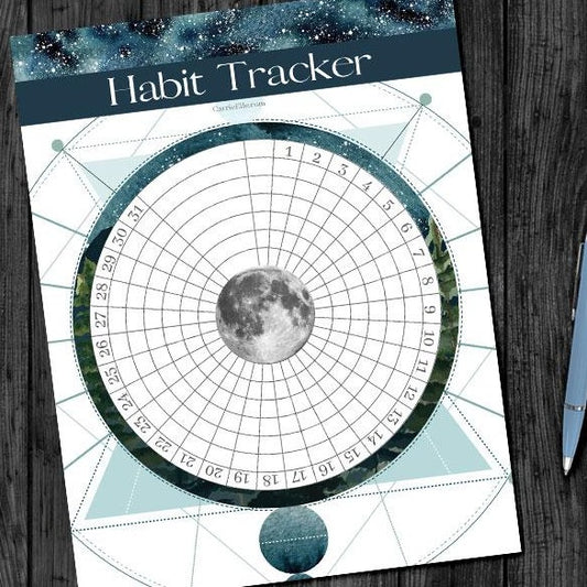 8.5x11 Peaceful Moon Circular Monthly Habit Tracker
