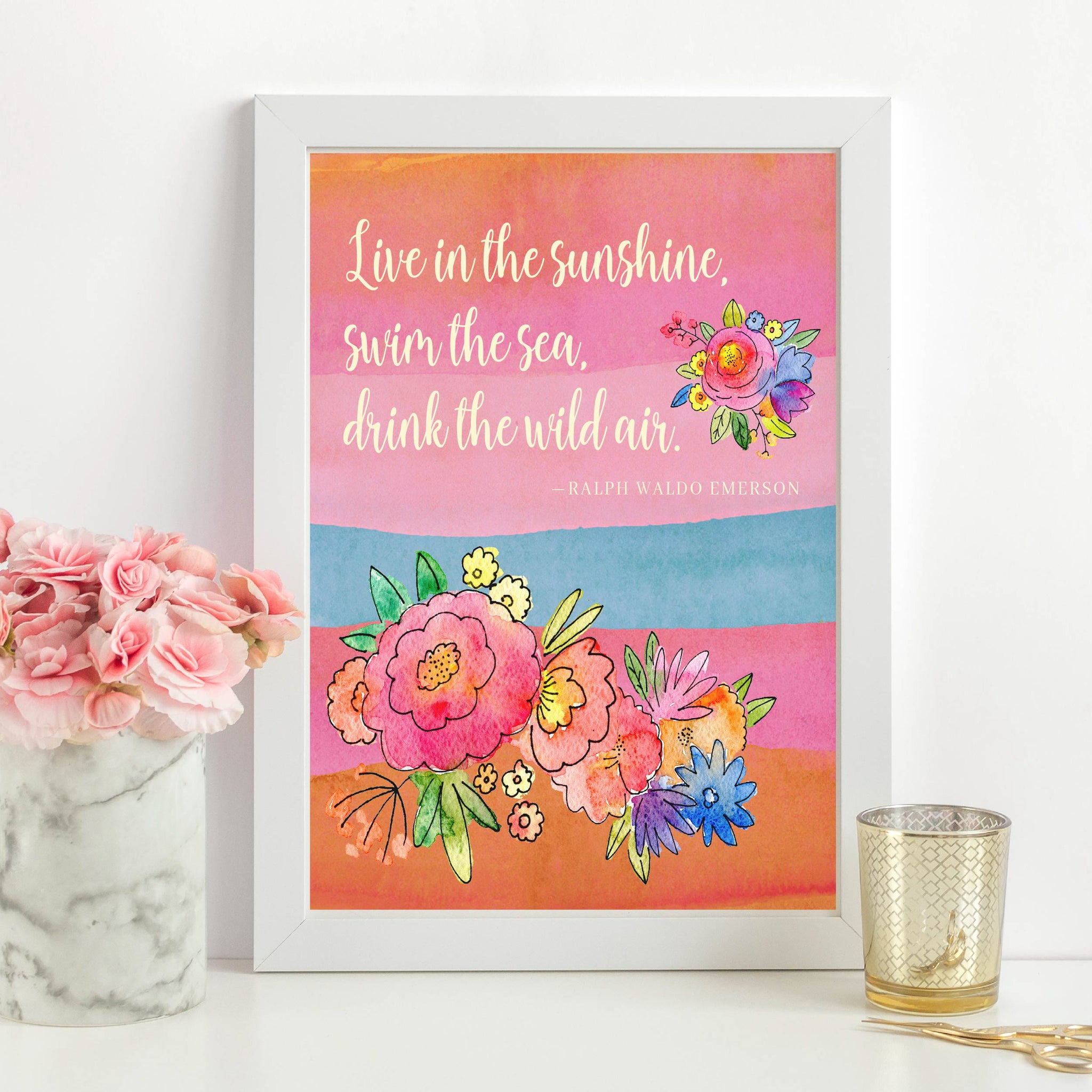 Printable Watercolor Ralph Waldo Emerson Quote 8x10 Wall Art – Carrie Elle