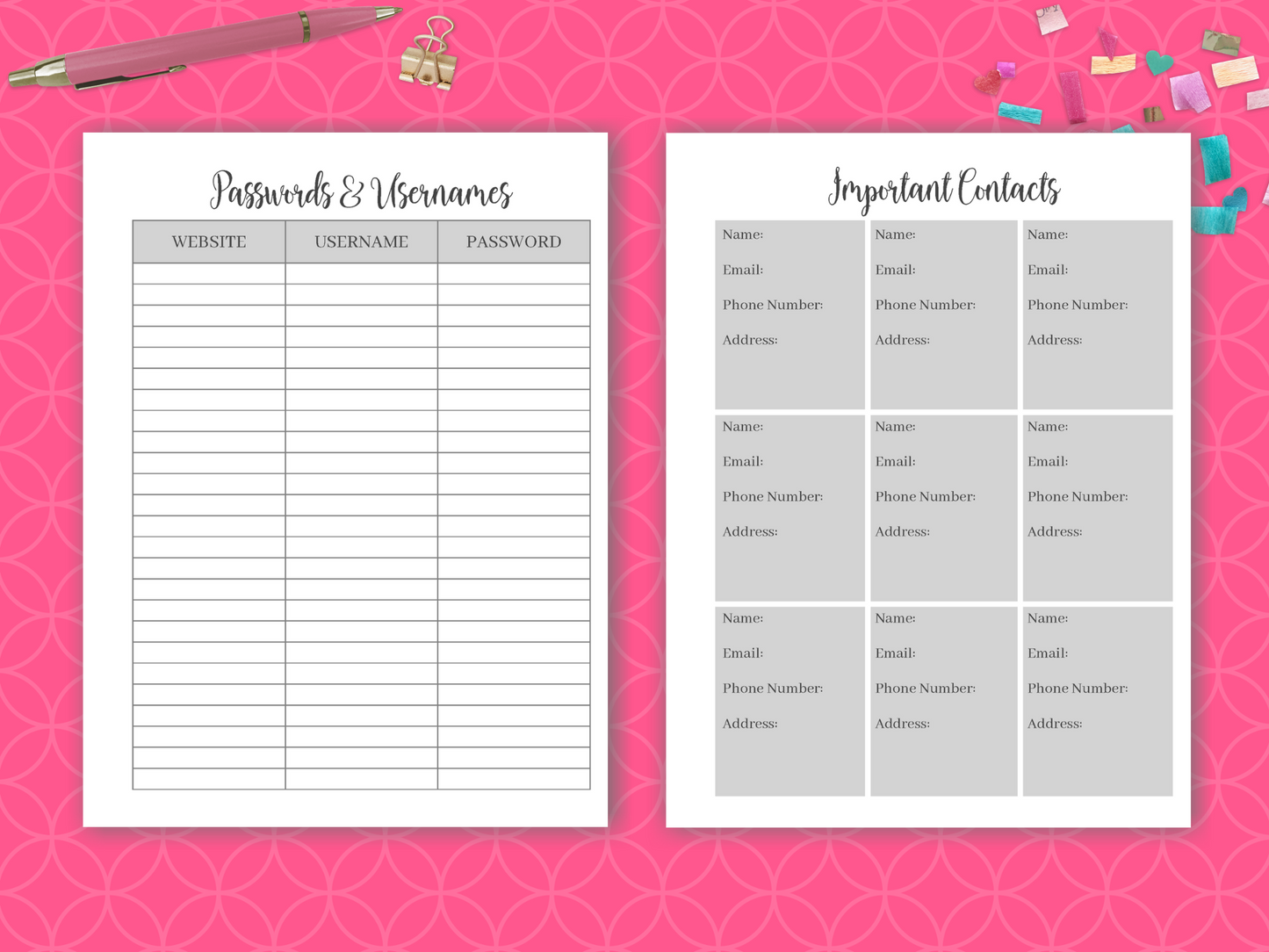 Printable 8.5x11 Black and White Day Planner