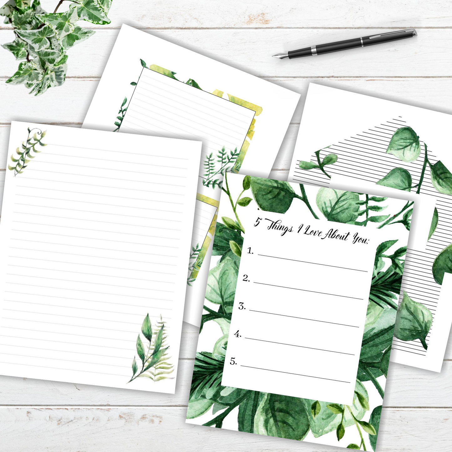 Printable 5 Things I Love About You Stationery