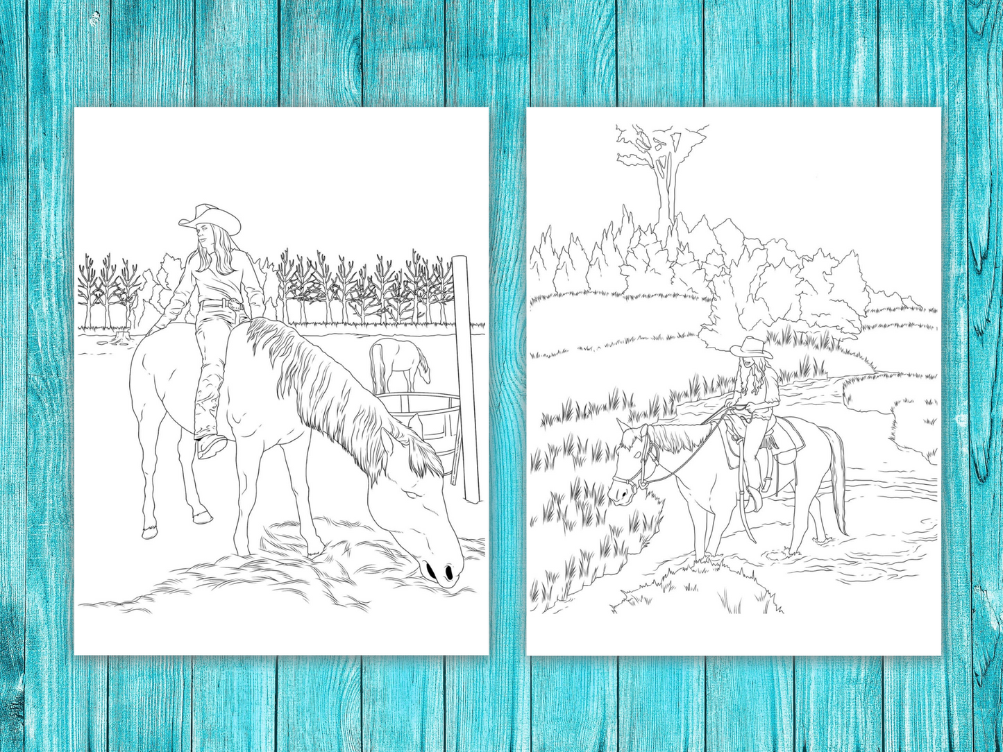 Cowgirls and Horses Coloring Pages