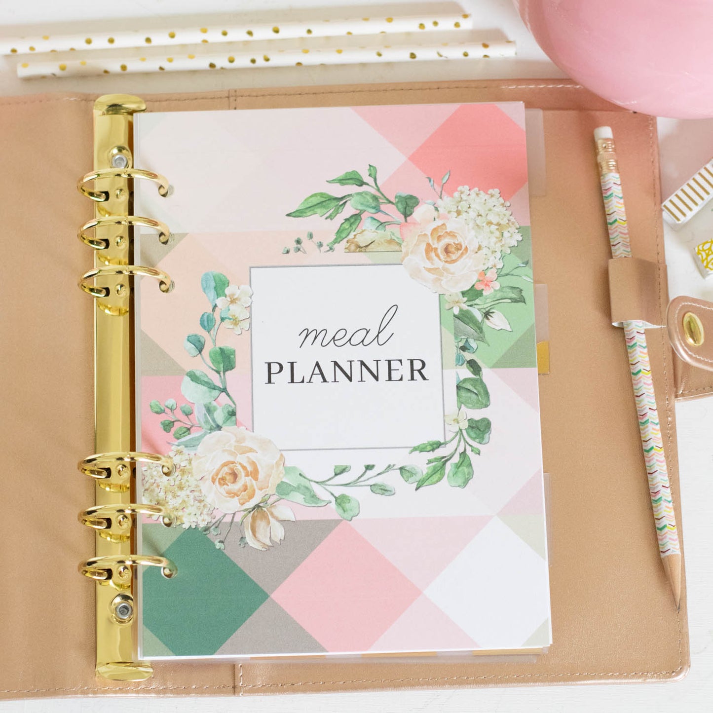 Printable A5 Geo Floral Meal Planner Inserts