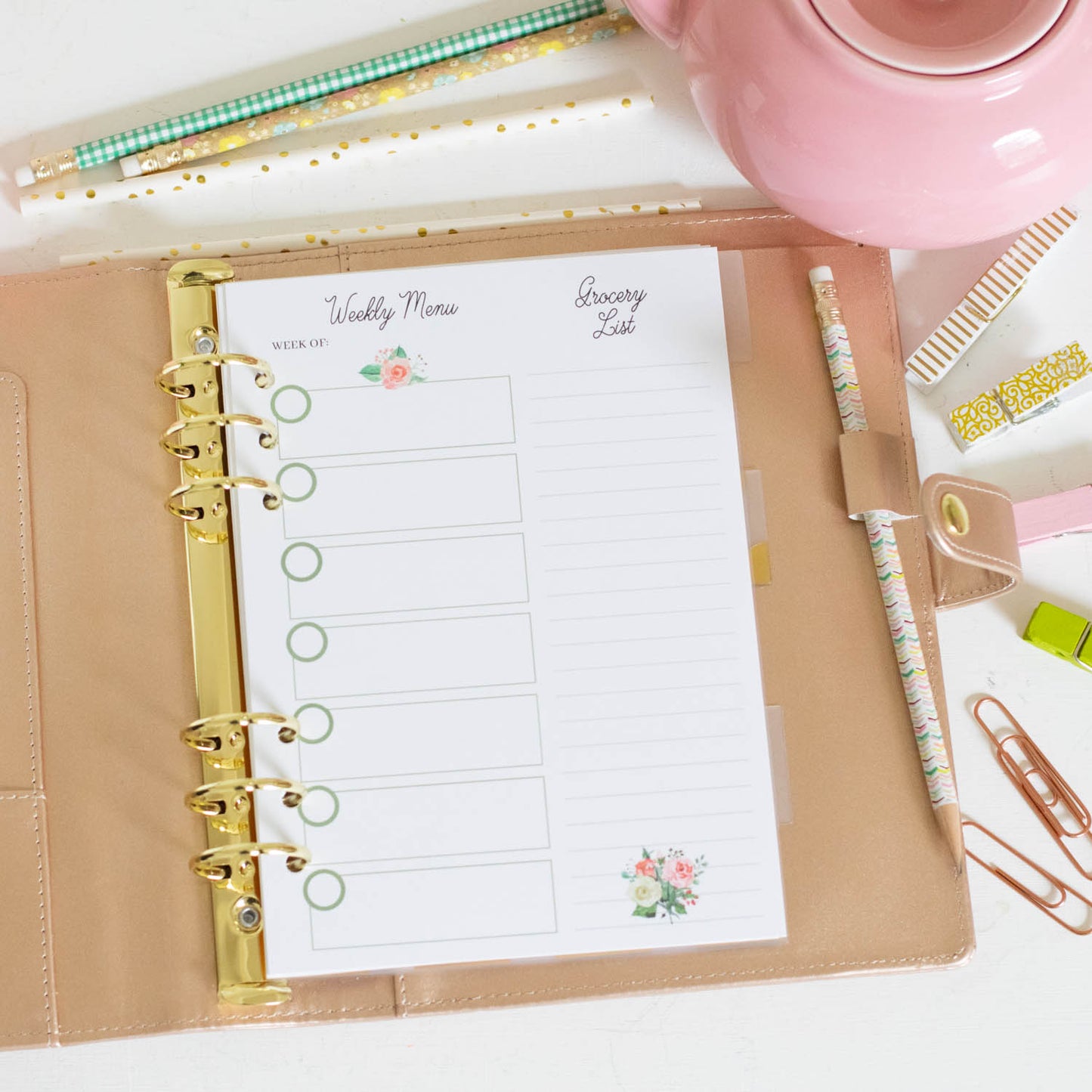 Printable A5 Geo Floral Meal Planner Inserts