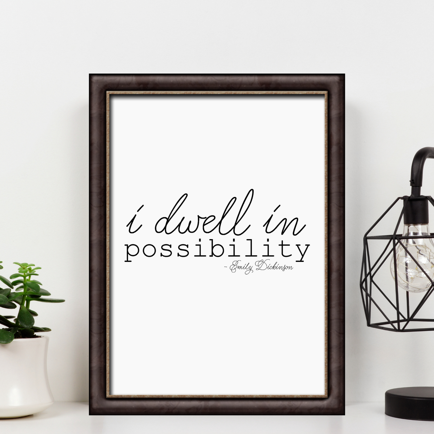 "I dwell in possibility" Quote by Emily Dickinson 8x10 Wall Art Black and White