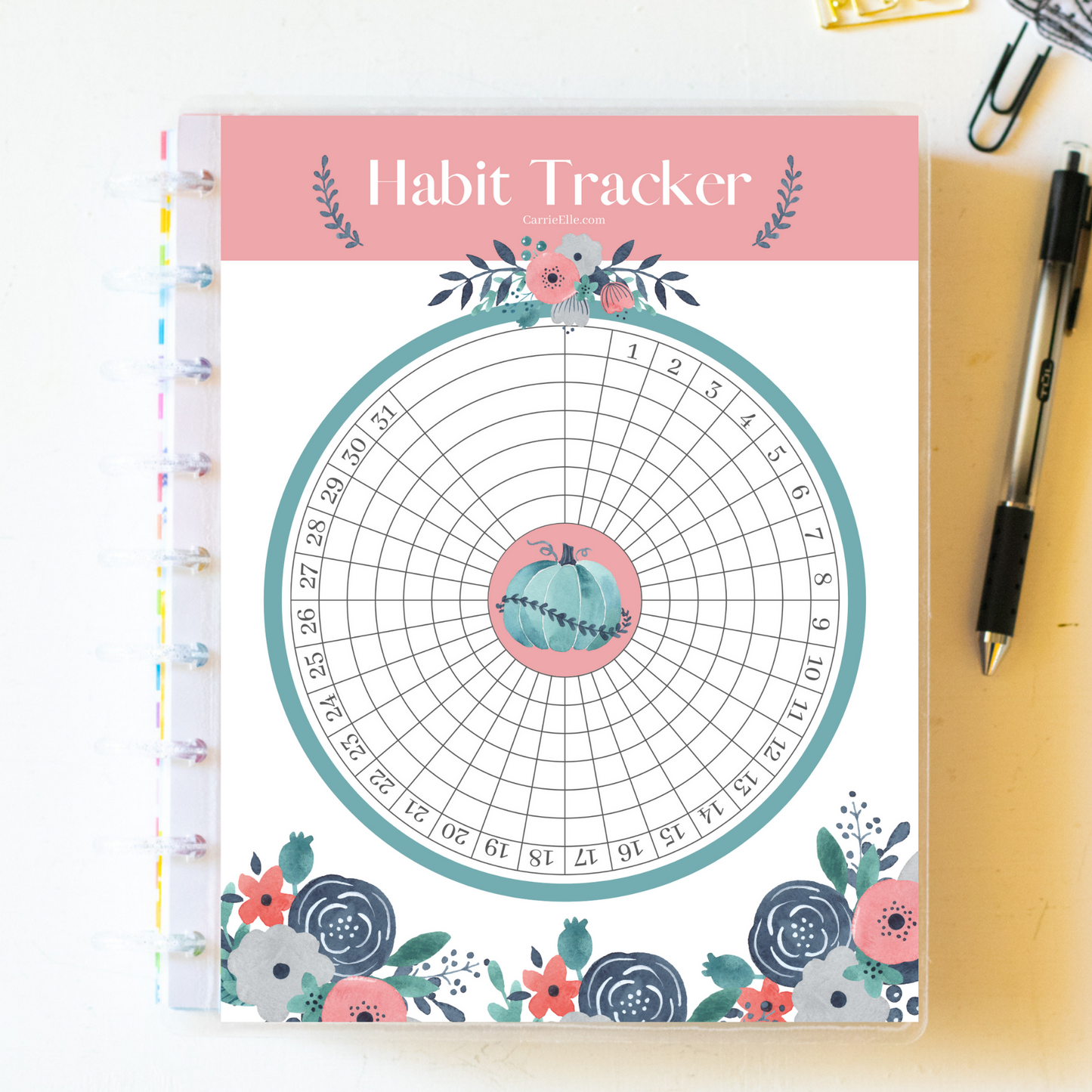 Printable Fall Pumpkins Circular Monthly Habit Tracker for Happy Planner