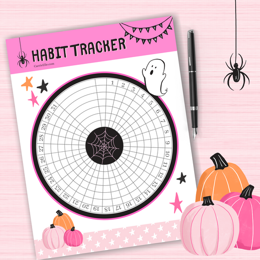 8.5x11 Pink Halloween Circular Monthly Habit Tracker