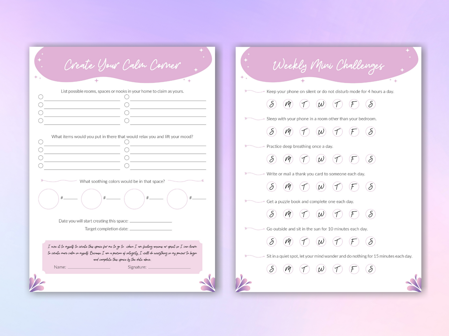 Printable 8.5 x 11 Settled Mind Stress-Relieving Planner