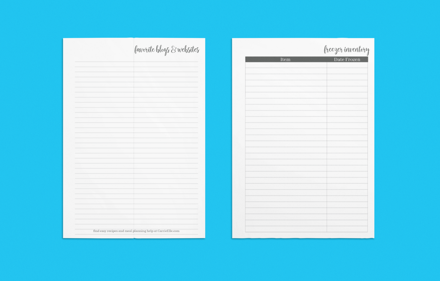 Printable A5 Black and White Meal Planner Inserts